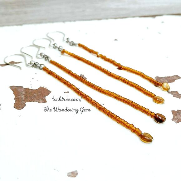 Long Beaded Tourmaline Gemstone Dangle Earrings, 4" - Picture 4 of 7